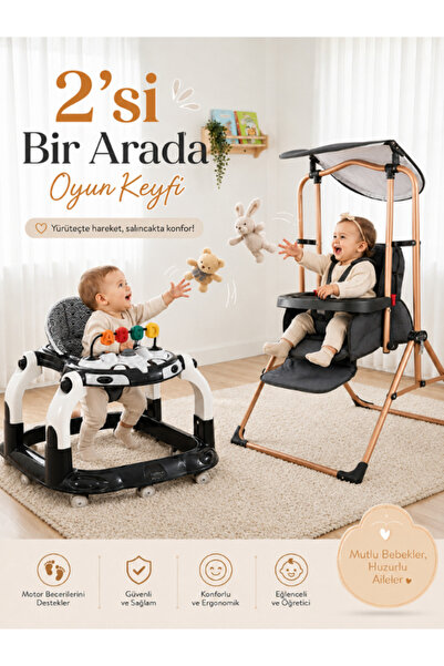 modabebekler Yürüteç Katlanır Salıncak Seti Müzikli Oyuncaklı 8 Tekerli Güven...