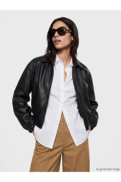 LC Waikiki Shirt Collar Oversize Women's Faux Leather Jacket