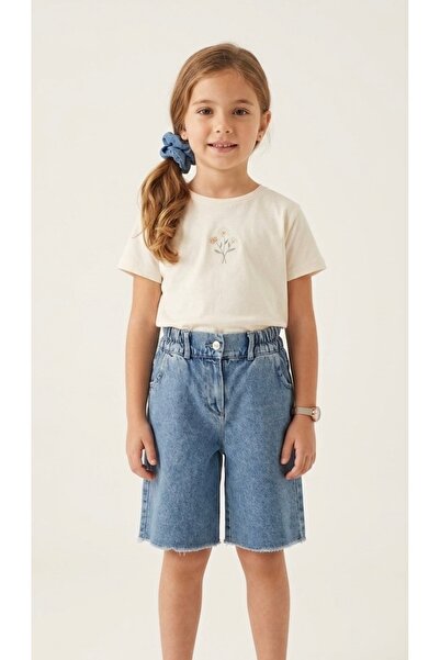 ADA YILDIZ KİDS Capri Jean Girls' Comfortable Fit Elastic Waist 3/8 Years