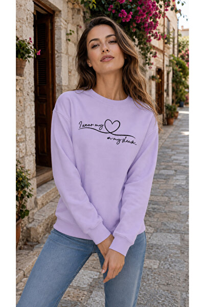 TREND EMMODA Women's Calligraphic Written Heart Printed Round Neck Casual Bas...