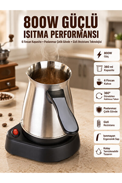 Home Yeni Nesil Türk Kahve Makinesi Cezvesi Siyah Gri Kablolu Pratik