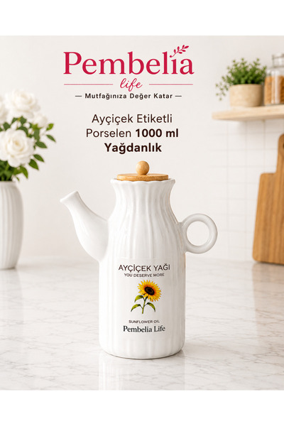 Pembelia Life وعاء زيت من البورسلين بسعة 1000 مل مع ملصق آي سيكول
