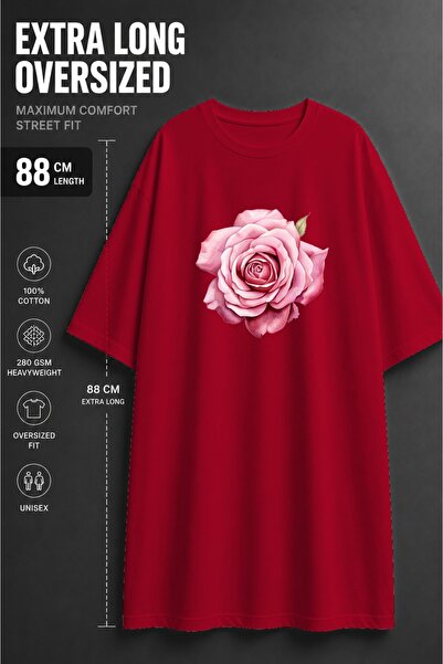 classy moda Γυναικείο μπλουζάκι με στάμπα σε ροζ τριαντάφυλλο, εξαιρετικά μακ...