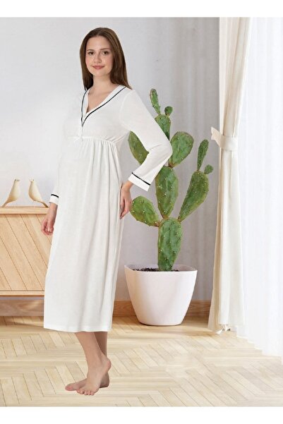 Effortt Dvina Maternity Long Sleeve Nightgown - Ecru
