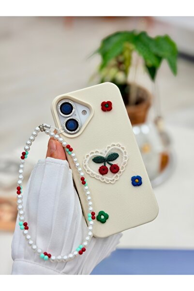 Go Aksesuar Iphone 16 Uyumlu DANTEL Charm KİRAZ Tasarımlı Oyuncaklı Esnek Sil...