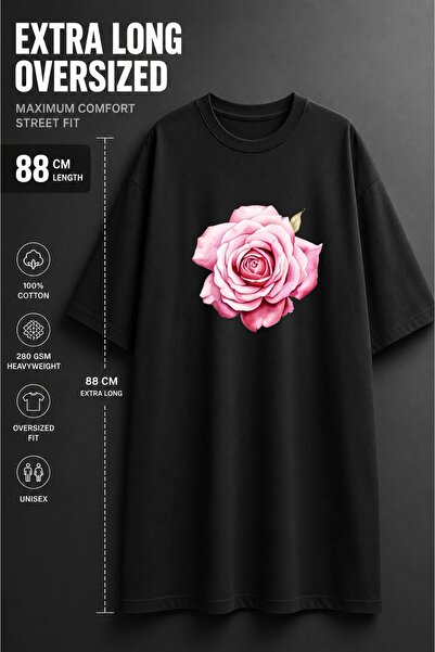 classy moda Γυναικείο μπλουζάκι με στάμπα σε ροζ τριαντάφυλλο, εξαιρετικά μακ...