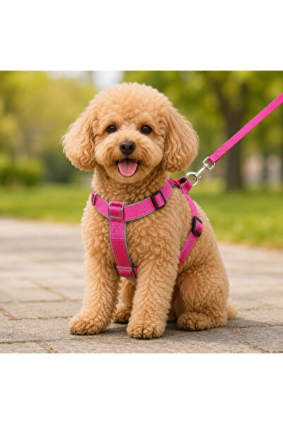 Generic Brand Woven Dog Chest Collar Set with Walking Strap 32*47-110 cm Pink