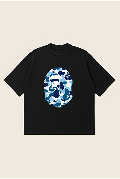 Moon Dancer Bape тениска с принт  "Син океан ", овърсайз, със свободна кройка...
