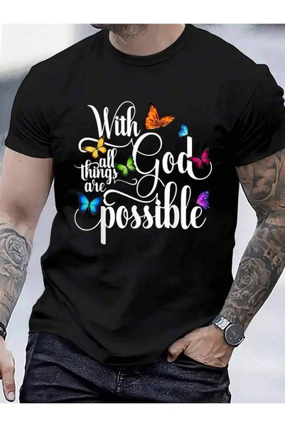 KYMC07 100% Cotton With God All Things Are Possible T-Shirt Men's Women's Vintage Summer Vacation Tops Graphic Tee