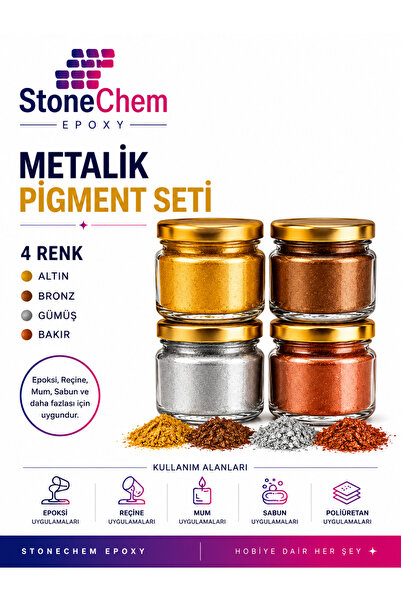 stonechem Metalik Pigment Seti | Altın Bronz Gümüş Bakır | Epoksi, Reçine, Mu...