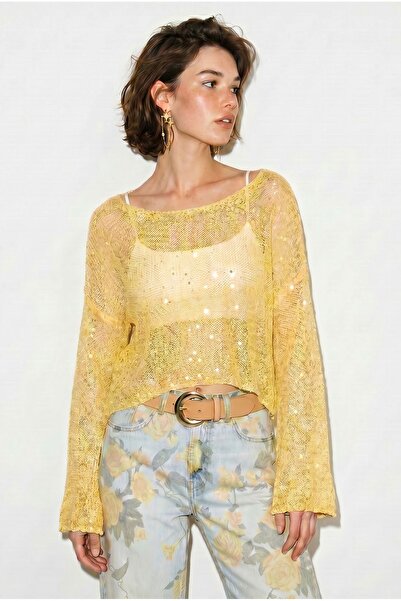 Hiccup LUCCI Top Crop Tricotat Larg Cu Paiete