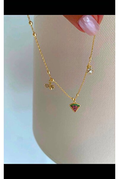 Bade Jewelry FD 14K Gold Karpuz ve Taş Detaylı Kararmaz Çelik Şık Halhal