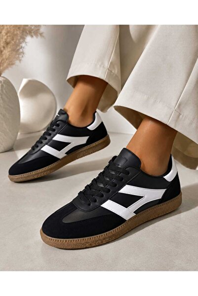 Acarbey Unisex Thermo Sole Striped Lace-Up Sports Shoes Black & Brown