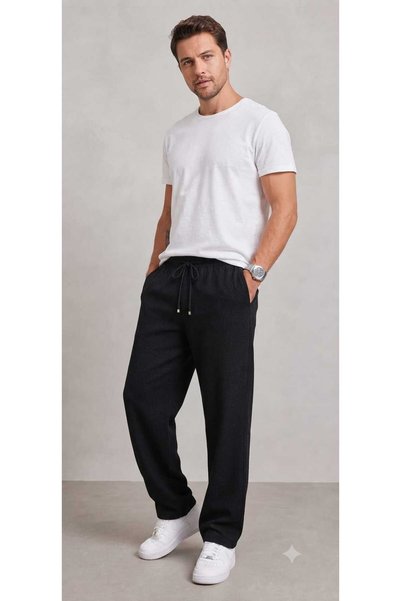 green poll Men's Thin Fabric Summer Linen Blend Relaxed Fit Baggy Pants