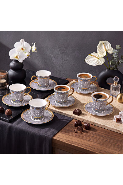 Aryıldız Kingham 12 Parça 6 Kişilik Kahve Fincan Takımı Siyah 90 ml