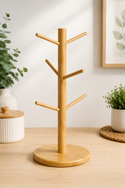 PUPSI Vertical Wooden Stand for 6 Mugs, 16.5x35 cm, Kitchen Countertop Organi...