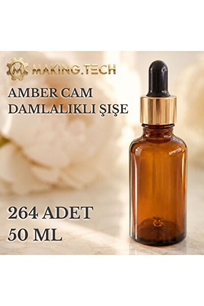 HORECA MARKET 264Pcs 50ml Amber Glass Dropper Bottle – Empty Cosmetic Oil and...