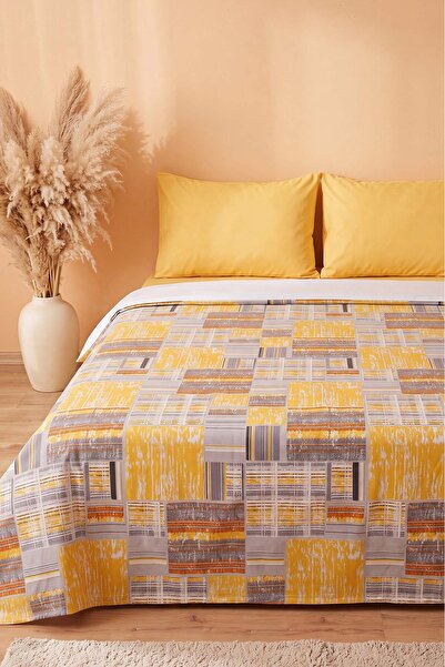 Rivaİstanbul Mustard Collage Patterned Double Printed Pique & Bedspread 200X2...