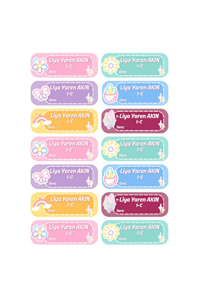 Atatuğ Hediyelik 14 Pieces of Shiny Artistic School Labels - Name Written and...