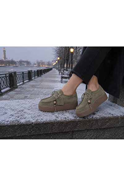 Ayser shoes Hakiki Deri Süet Taban Boyu 4 Cm Loafer Boncuklu Ayakkabı