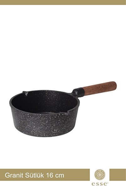Esse Granit Döküm Sütlük Kaçerola Sosluk Ahşap Saplı 16 CM Siyah