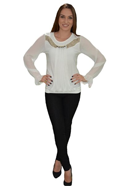 OEM Bluza deosebita de culoare alba cu detalii aurii in partea de sus