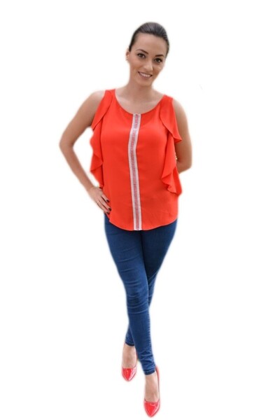 OEM Bluza lejera de primavara-vara, culoare rosie cu dunga argintie