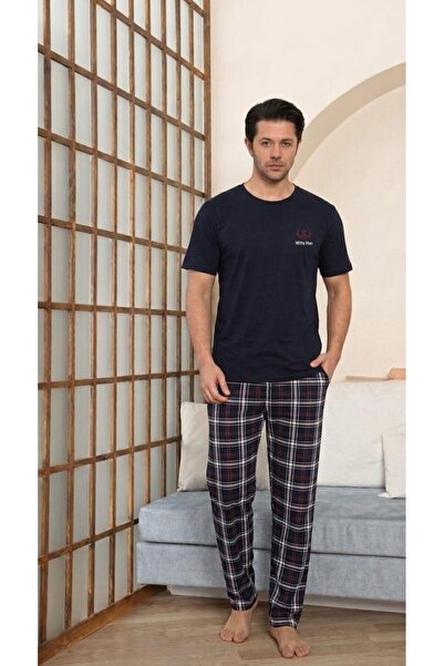 Ryam Mooda Men's Logo Embroidered and Plaid Patterned Cotton Pajama Set