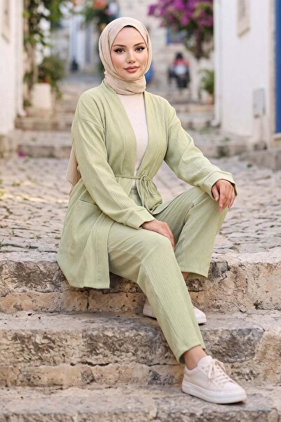 hafsamina Modest Two Piece Set - Green - Long