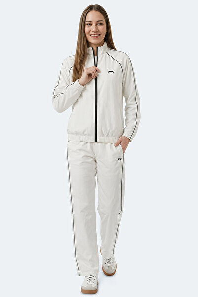Slazenger Revel women's stand collar zippered bone tracksuit set