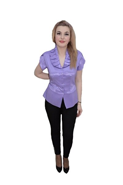 OEM Bluza cu nasturi tip camasa, de culoare mov, cu maneca scurta