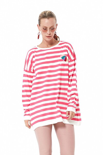Fulla Moda Umbrella Embroidered Striped Knit Sweater