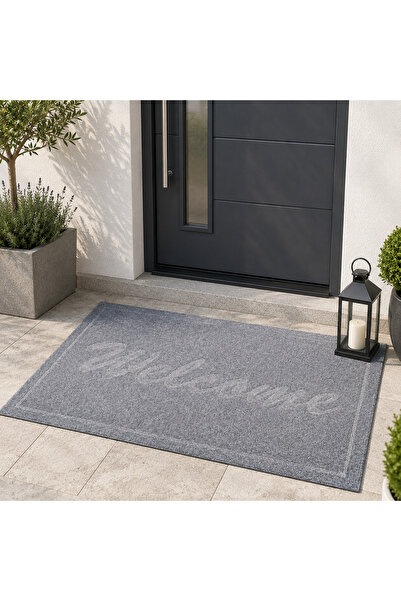 OEM Entrance mat - Welcome plain, 45x75 cm, 100% PVC non-slip, medium grey