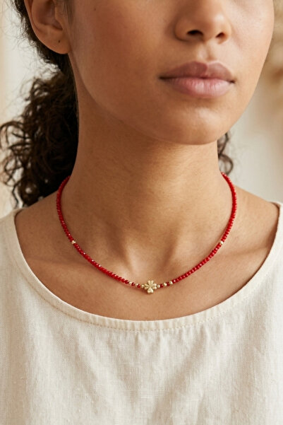 PETEK AKSESUAR Crystal Clover Flower Elegant Necklace