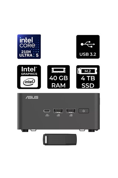 ASUS NUC 15 Pro Tall Intel Core 5-210H 40GB RAM 4TB SSD FreeDOS RNUC15CRHC500002P325 Mini Masaüstü Bilgisayar + PER4 USB BELLEK