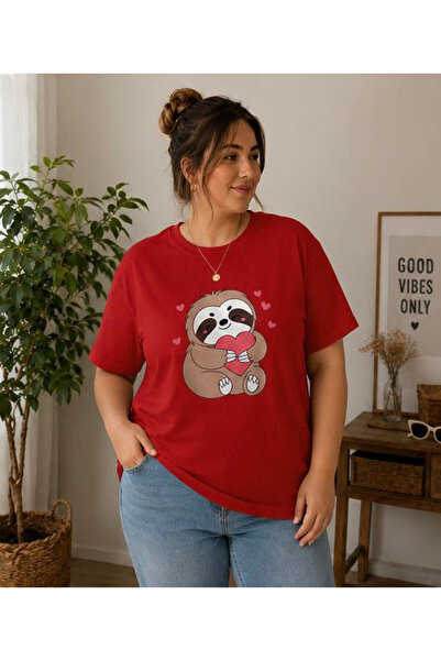 3S MODA تي شيرت نسائي كبير الحجم مطبوع عليه طباعة رقمية من Basic Sloth