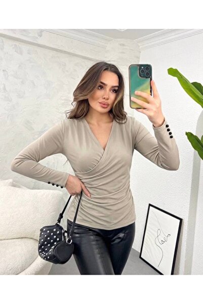 ELAY Fashion بلوزة نسائية ذات ياقة مزدوجة الصدر