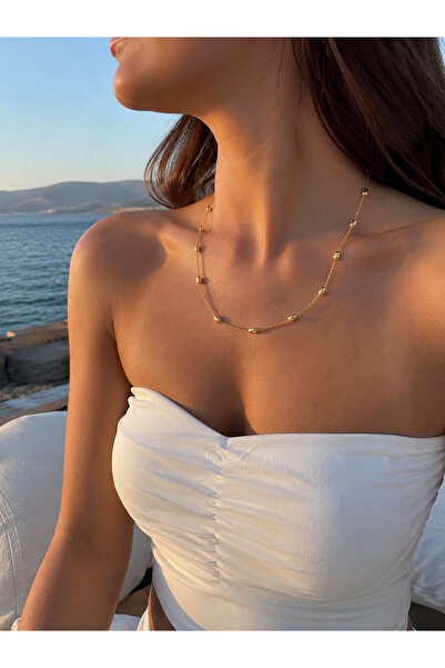 ZEYNORA JEWELLERY Kadın Oval Top Desenli Çelik Zincir Kolye 52cm+5cm uzatmalı