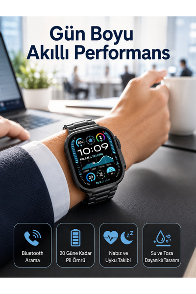 UCUZTEKNO Akıllı Saat Arama Konuşma GPS ve NFC Özelliği 3 Kordonlu Amoled Ekran