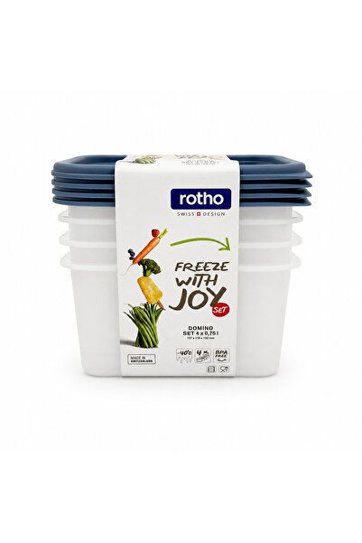 Rotho Set 4 recipiente alimentare Domino, 0,75 L, pentru congelator și depozi...