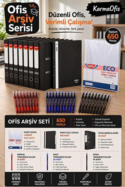 KarmaOfis Office Black Archival Set 650 Pieces – 5 Pack of Pouch Files, 100 R...