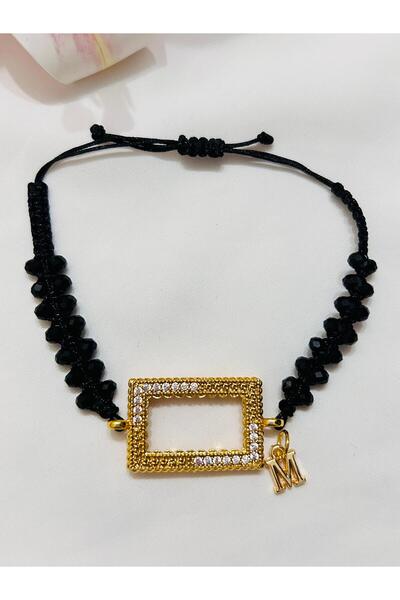 Kişiye Özel Harfli 5 Gramlık Altın Bileklik Ayarlanabilir Siyah İpli Altın Takmalık Düğünlük