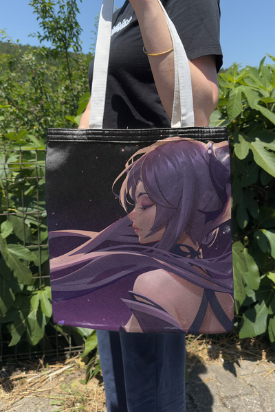 ZipZap Keqing Genshin Impact V5 Double-Sided Canvas Print Tote Bag Anime Bag