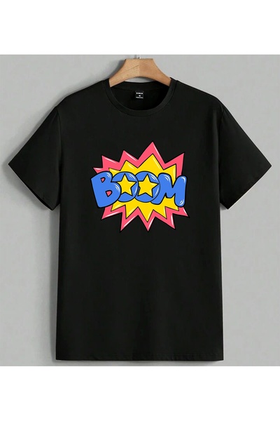 ELFERA Boom Star Pop Art smešna unisex majica sa štampanim motivom, crna