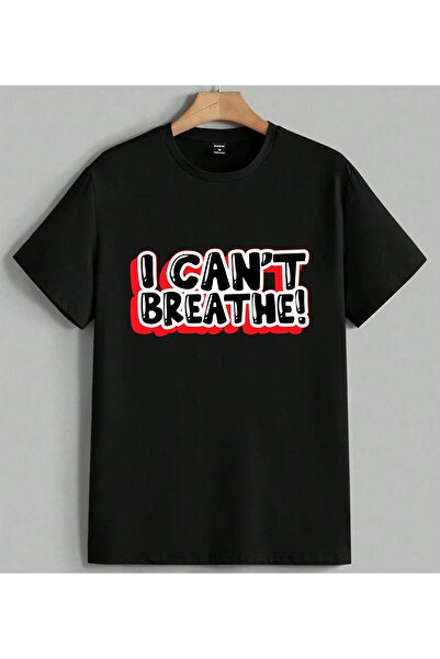 ELFERA تي شيرت I Can't Breathe مطبوع باللون الأحمر للجنسين مقاس كبير باللون ا...