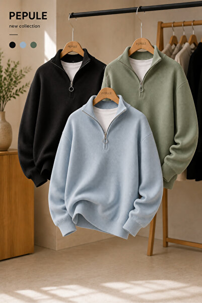 oneoff Advantageous 3-Piece Set Men's Casual Half-Zip Winter Knitwear Thessal...