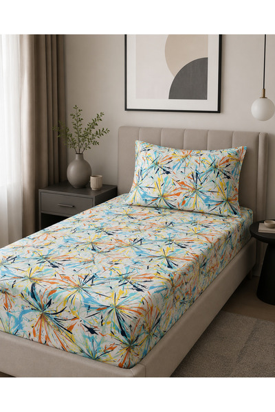 H&F Trendline Colorful Abstract Patterned Single Elastic Bed Sheet Set 100X20...