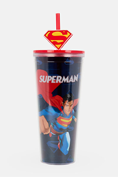 DC Superman Double Wall Plastic Tumbler With Straw 800 ml, Navy
