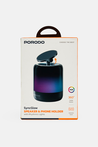 porodo Syncglow Speaker And Phone Holder With Rhythmic Lights, Black