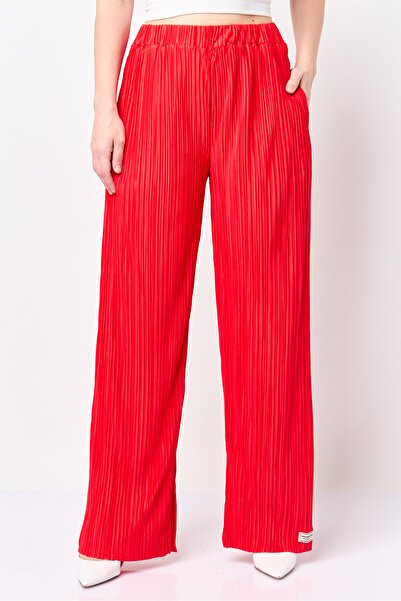 The Giving Movement Women Regular Fit Textured Wide Leg Pants, Red